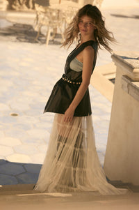 Dancing on Air Denim and Tulle Layering Maxi Dress - ShopPromesa