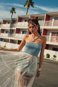 Dancing on Air Denim and Tulle Layering Maxi Dress - ShopPromesa