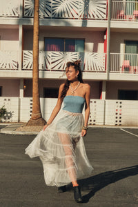Dancing on Air Denim and Tulle Layering Maxi Dress - ShopPromesa