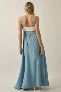 Endless Skies Denim Open-Back High-Slit Maxi Dress - ShopPromesa