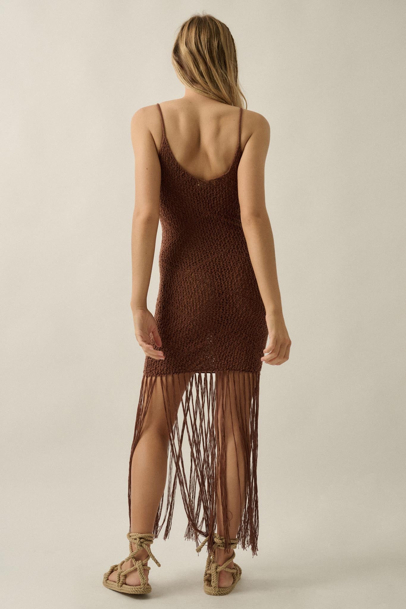 Fringe Benefits Crochet Fringed Maxi Tank Dress - ShopPromesa