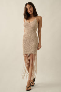 Fringe Benefits Crochet Fringed Maxi Tank Dress - ShopPromesa
