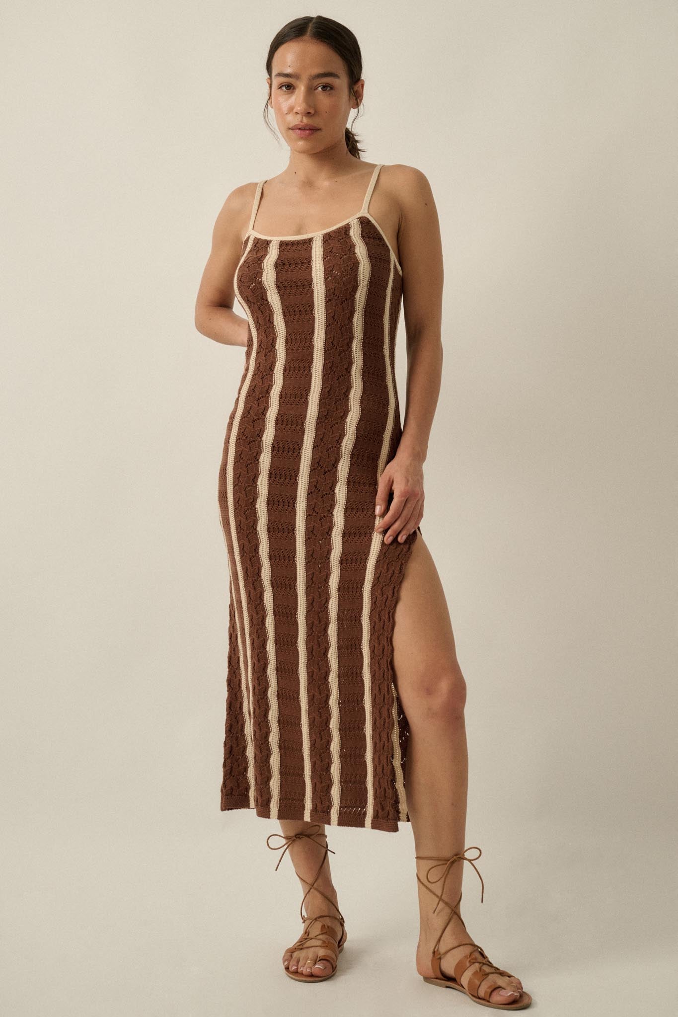 In My Lane Striped Crochet-Knit Midi Slip Dress - ShopPromesa