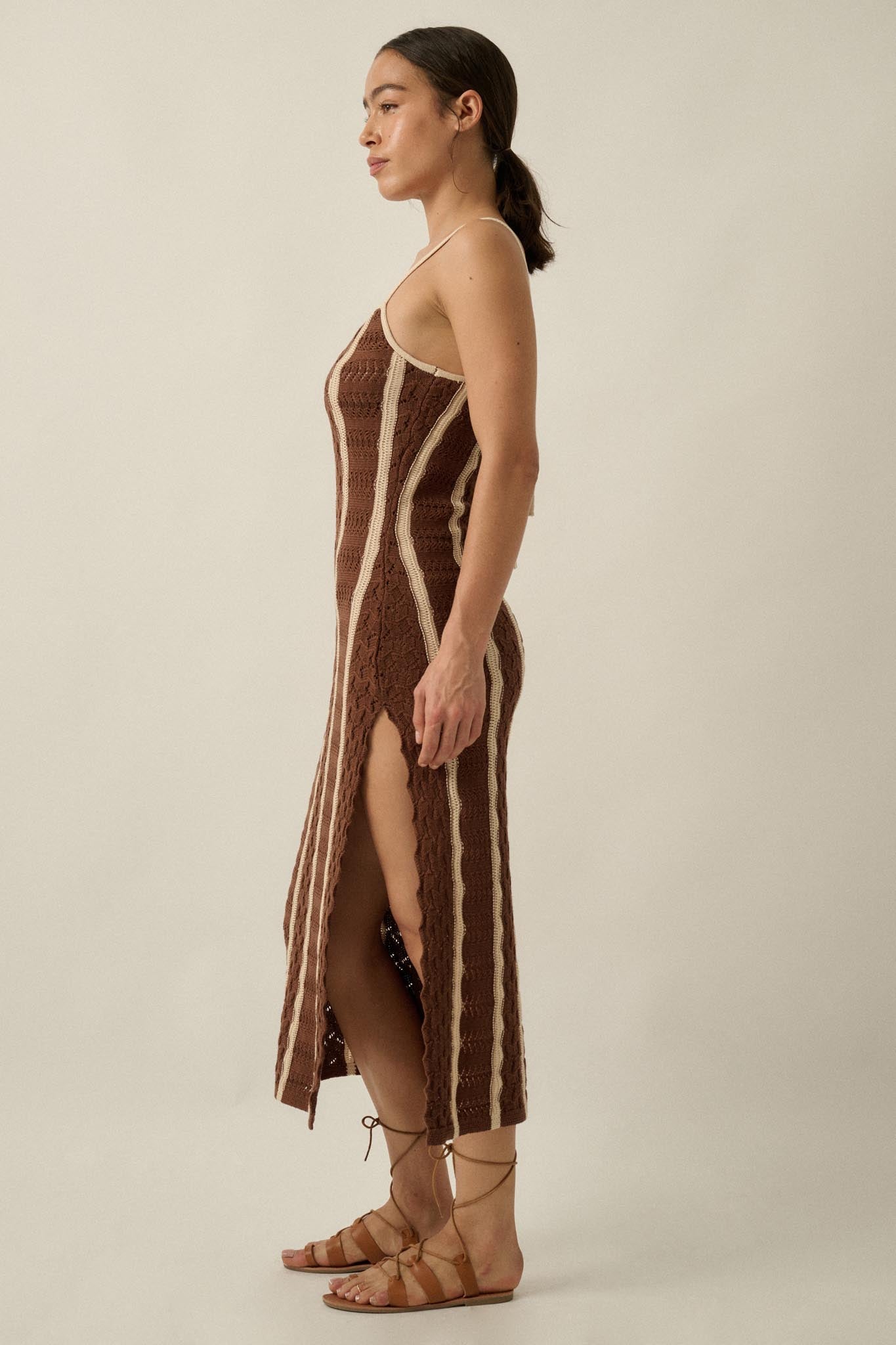 In My Lane Striped Crochet-Knit Midi Slip Dress - ShopPromesa
