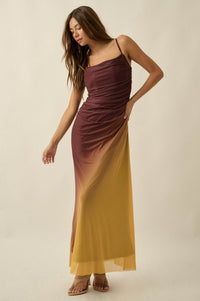 Shades of You Ombre Mesh Ruched Maxi Dress - ShopPromesa