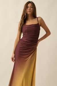 Shades of You Ombre Mesh Ruched Maxi Dress - ShopPromesa