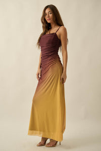 Shades of You Ombre Mesh Ruched Maxi Dress - ShopPromesa