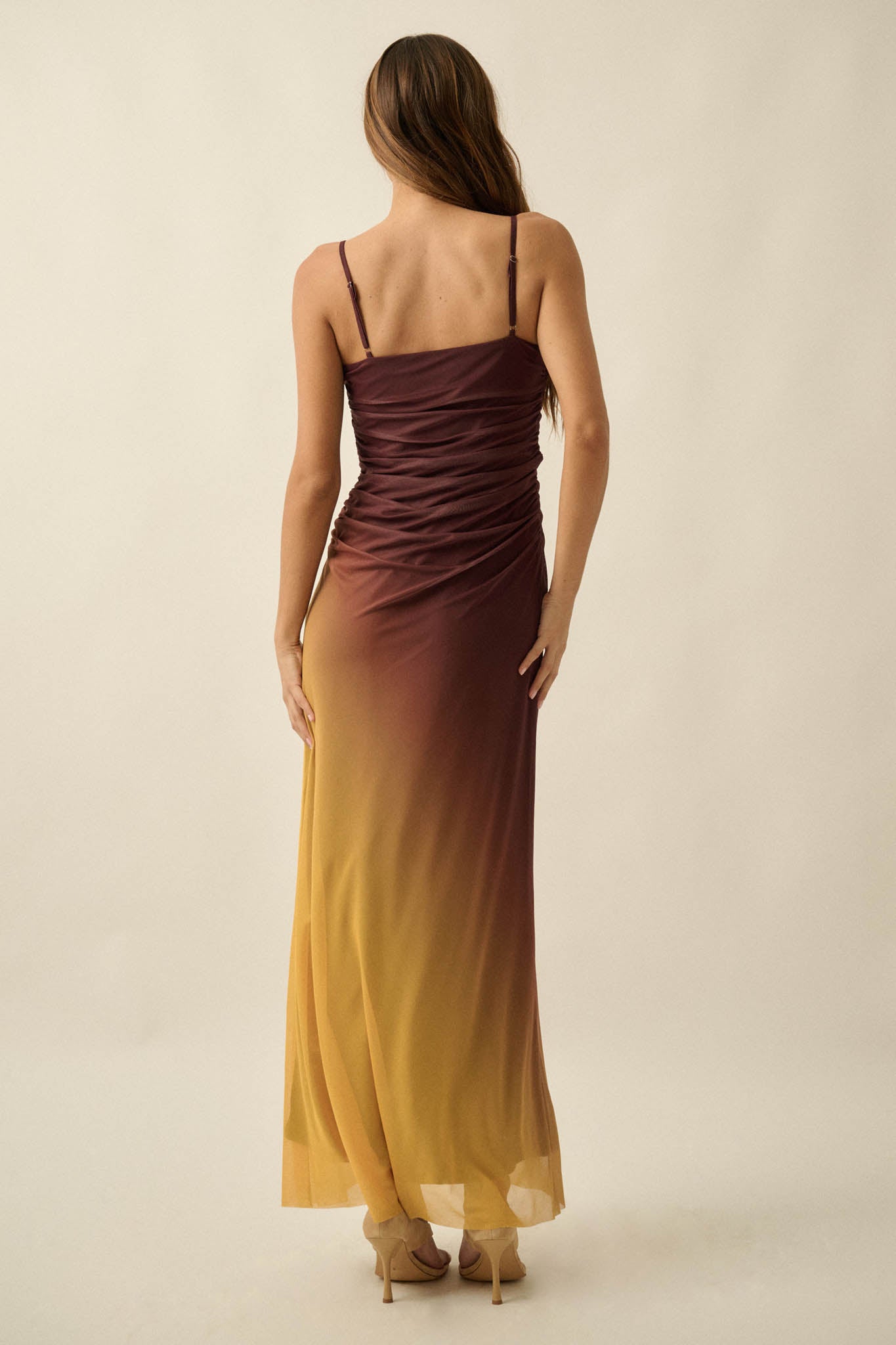 Shades of You Ombre Mesh Ruched Maxi Dress - ShopPromesa