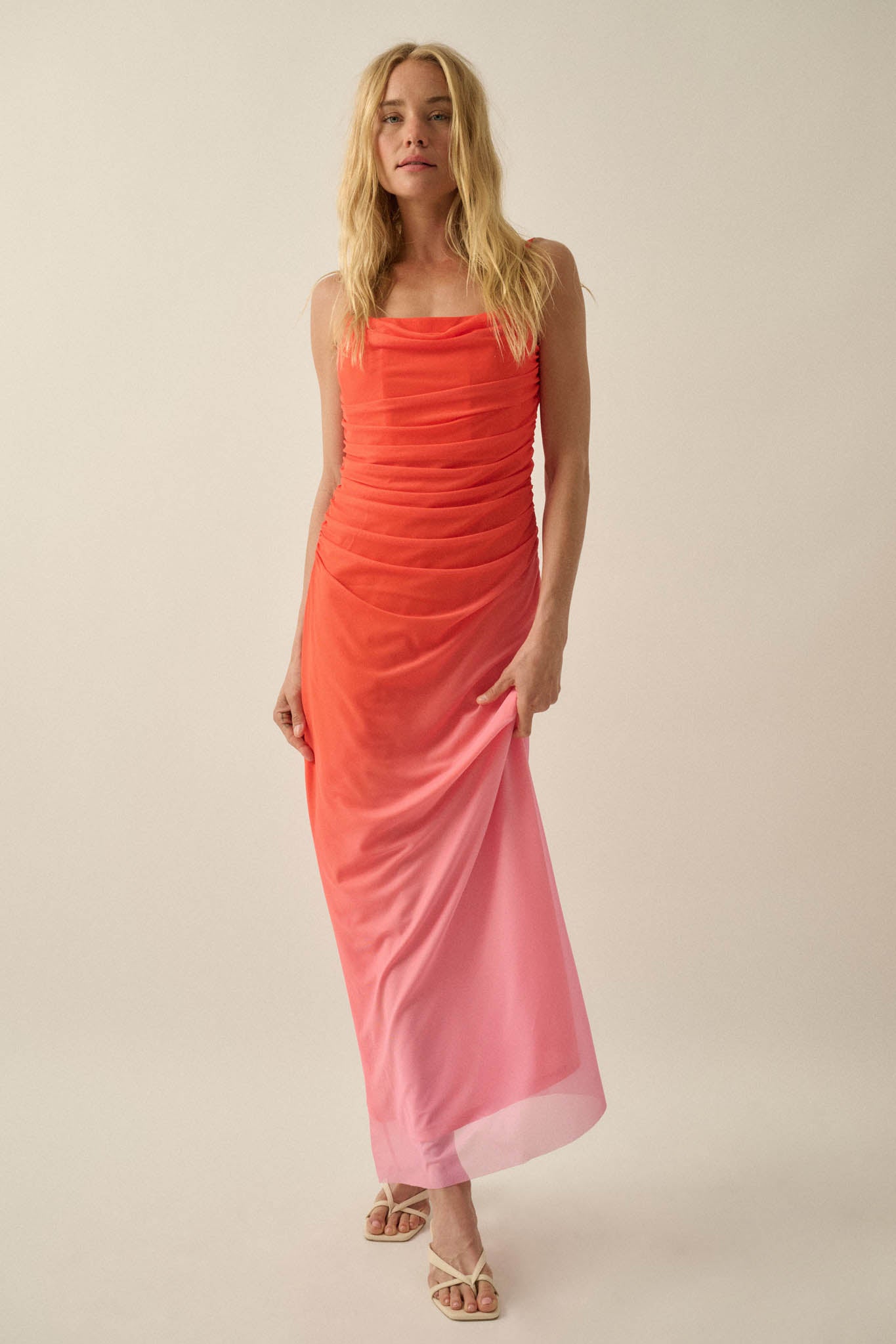 Shades of You Ombre Mesh Ruched Maxi Dress - ShopPromesa