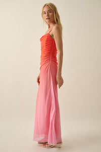 Shades of You Ombre Mesh Ruched Maxi Dress - ShopPromesa
