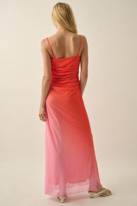 Shades of You Ombre Mesh Ruched Maxi Dress - ShopPromesa