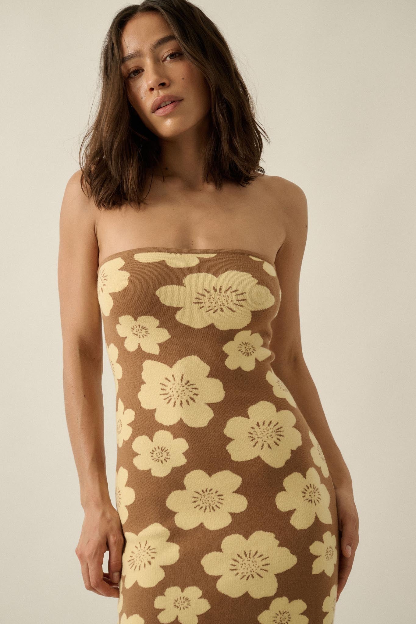 Buzzy Blooms Floral Strapless Maxi Sweater Dress - ShopPromesa