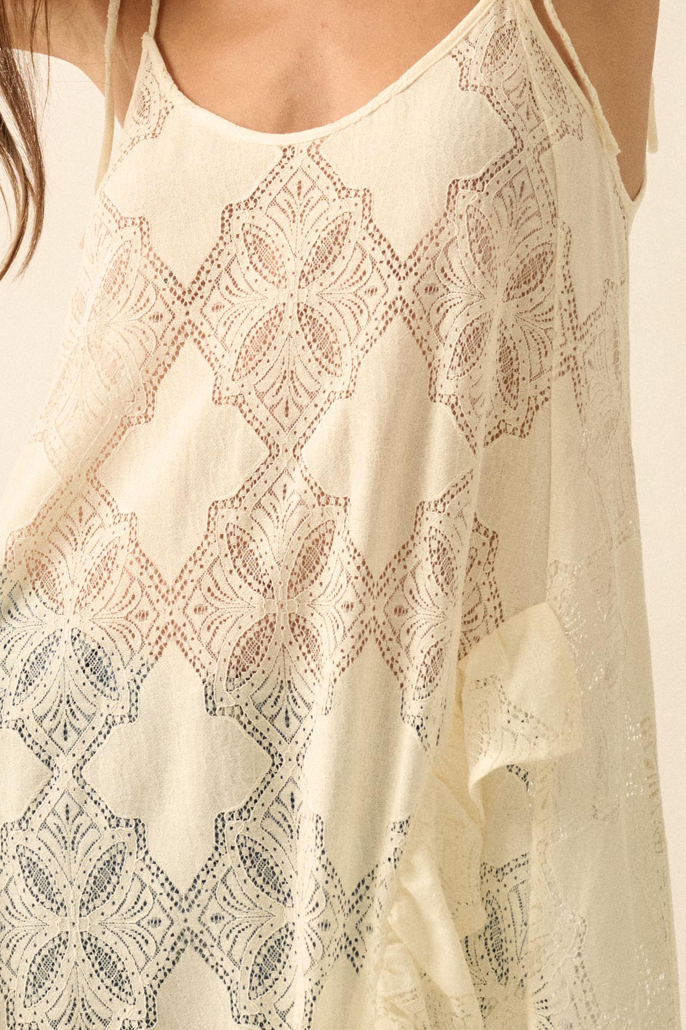 Flying Free Sheer Lace Ruffled Layering Midi Dress - ShopPromesa