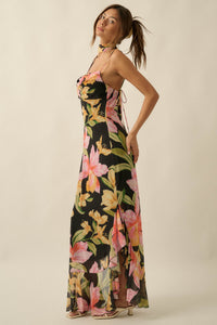Lavish Petals Floral Mesh Ruffle Maxi Dress and Scarf - ShopPromesa