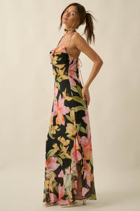 Lavish Petals Floral Mesh Ruffle Maxi Dress and Scarf - ShopPromesa