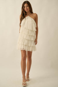 Frilly Flirt Ruffled Lace and Tulle Halter Mini Dress - ShopPromesa