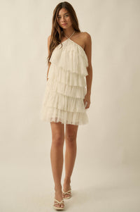 Frilly Flirt Ruffled Lace and Tulle Halter Mini Dress - ShopPromesa