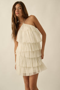 Frilly Flirt Ruffled Lace and Tulle Halter Mini Dress - ShopPromesa