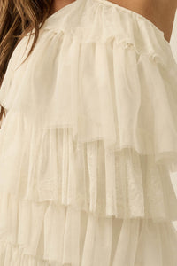 Frilly Flirt Ruffled Lace and Tulle Halter Mini Dress - ShopPromesa