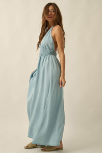 Beautiful Skies Denim Open-Back Halter Maxi Dress - ShopPromesa