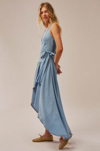 Beautiful Breeze Denim Halter Wrap Maxi Dress - ShopPromesa