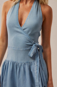Beautiful Breeze Denim Halter Wrap Maxi Dress - ShopPromesa
