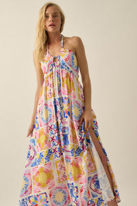 Sunny Saville Tile-Print Open-Back Halter Maxi Dress - ShopPromesa