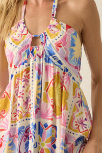 Sunny Saville Tile-Print Open-Back Halter Maxi Dress - ShopPromesa