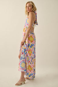 Sunny Saville Tile-Print Open-Back Halter Maxi Dress - ShopPromesa