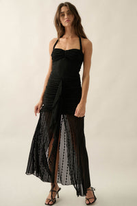 Beyond Beautiful Floral Lace Ruched Halter Maxi Dress - ShopPromesa
