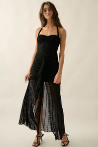 Beyond Beautiful Floral Lace Ruched Halter Maxi Dress - ShopPromesa