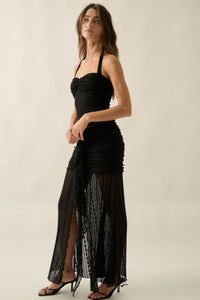 Beyond Beautiful Floral Lace Ruched Halter Maxi Dress - ShopPromesa