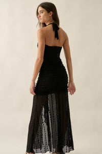Beyond Beautiful Floral Lace Ruched Halter Maxi Dress - ShopPromesa
