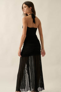Beyond Beautiful Floral Lace Ruched Halter Maxi Dress - ShopPromesa