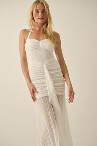 Beyond Beautiful Floral Lace Ruched Halter Maxi Dress - ShopPromesa