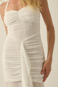 Beyond Beautiful Floral Lace Ruched Halter Maxi Dress - ShopPromesa