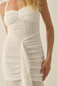 Beyond Beautiful Floral Lace Ruched Halter Maxi Dress - ShopPromesa