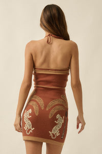 Chic Safari Tropical Jacquard-Knit Halter Mini Dress - ShopPromesa