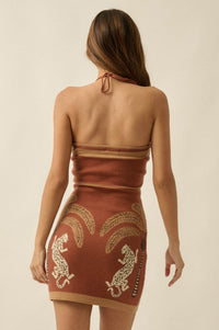 Chic Safari Tropical Jacquard-Knit Halter Mini Dress - ShopPromesa