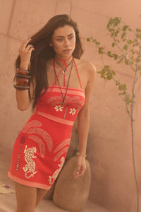 Chic Safari Tropical Jacquard-Knit Halter Mini Dress - ShopPromesa