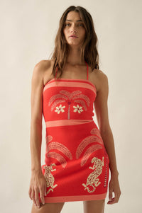Chic Safari Tropical Jacquard-Knit Halter Mini Dress - ShopPromesa