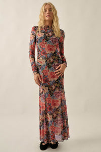 Joyful Blooms Floral Mesh Thumbhole Maxi Dress - ShopPromesa