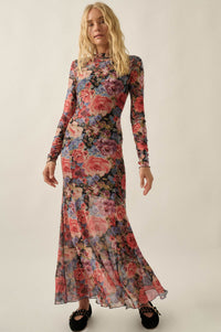 Joyful Blooms Floral Mesh Thumbhole Maxi Dress - ShopPromesa