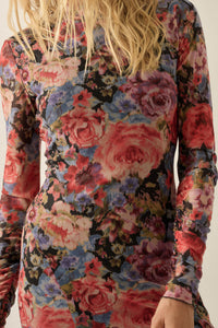 Joyful Blooms Floral Mesh Thumbhole Maxi Dress - ShopPromesa