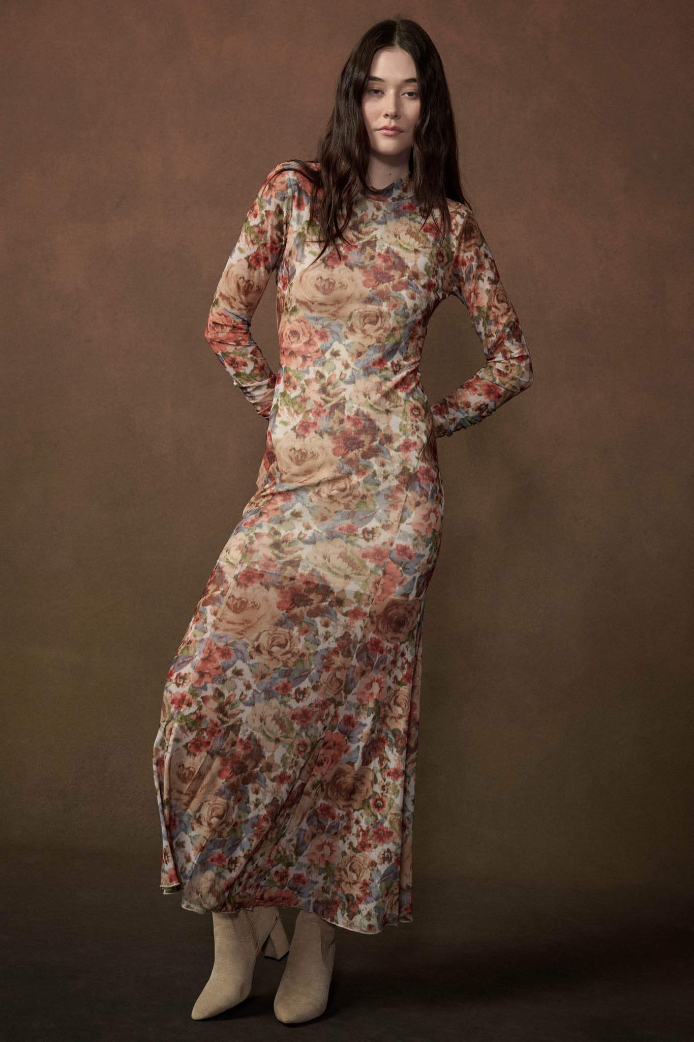 Joyful Blooms Floral Mesh Thumbhole Maxi Dress - ShopPromesa