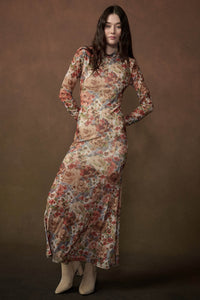 Joyful Blooms Floral Mesh Thumbhole Maxi Dress - ShopPromesa