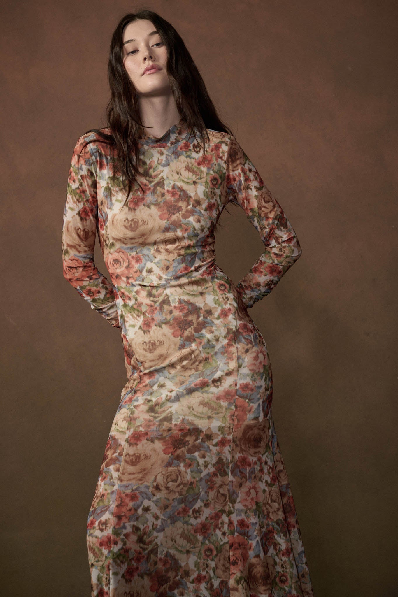 Joyful Blooms Floral Mesh Thumbhole Maxi Dress - ShopPromesa