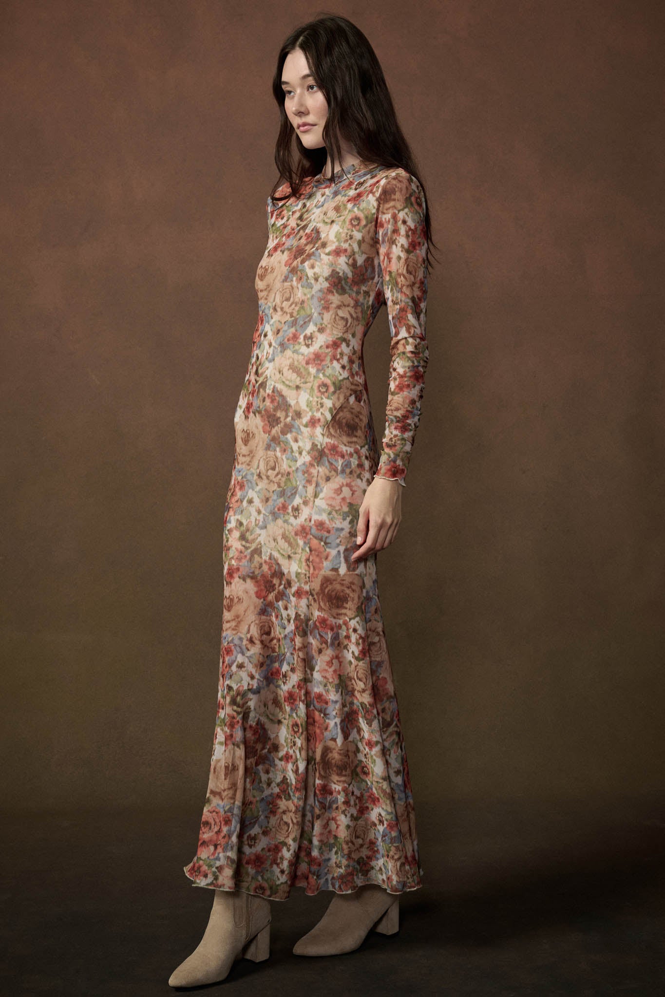 Joyful Blooms Floral Mesh Thumbhole Maxi Dress - ShopPromesa
