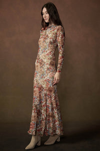 Joyful Blooms Floral Mesh Thumbhole Maxi Dress - ShopPromesa