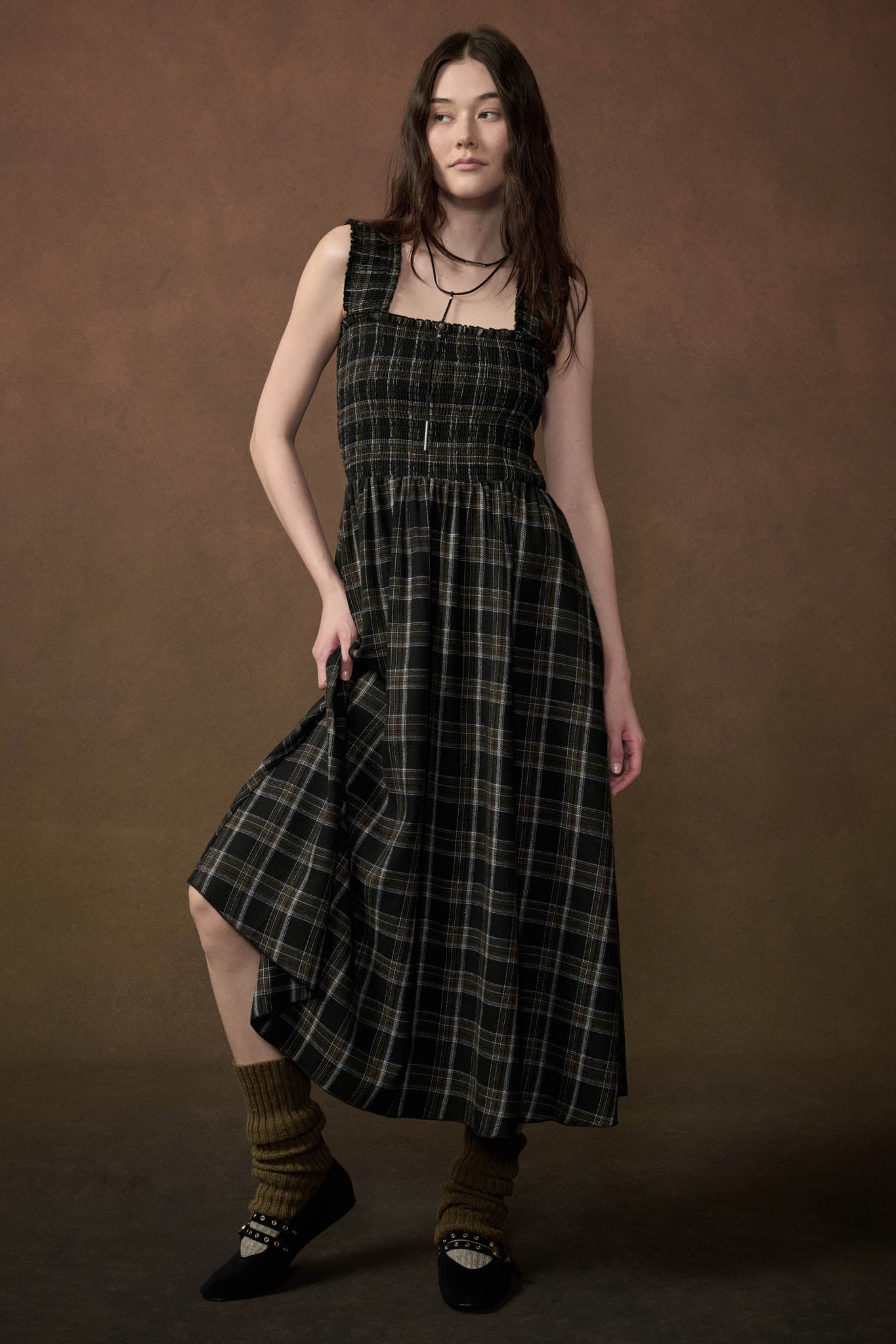 Check You Out Plaid Smocked Sleeveless Midi Dress - ShopPromesa